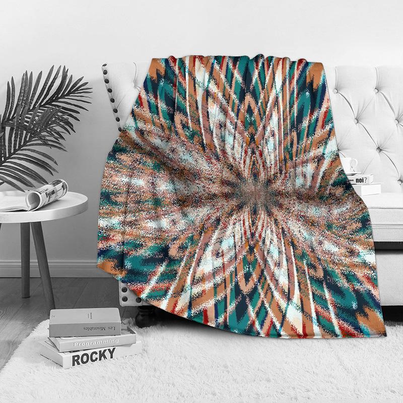 Iridescent Abstract Geometric Pattern Acrylic Velvet Throw Blanket Sofa Bed Decorative Home Decor Gift