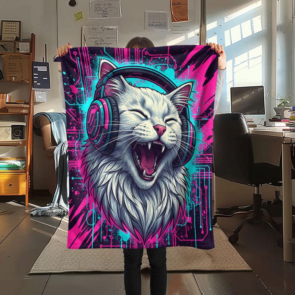 

1Pc Animal love music Print Flannel Blanket, High quality Comfortable for All Seasons, Home Decor, Warmth and Comfort, Perfect for Christmas Gifts 80cm x 120cm