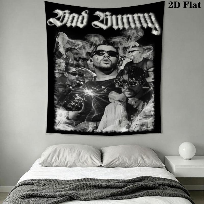 Bad Bunny Star Wall Hanging Printed Fabric Blanket Decorative Tapestries for Bedroom Living Room Home Decor