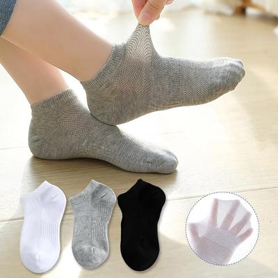 3 Paar Einfarbige Dünne Bootssocken für Jungen Mädchen Sommer Mesh Atmungsaktiv Kinder Kurze Socken 2-12 Jahre Kinder Sport Knöchelsocken