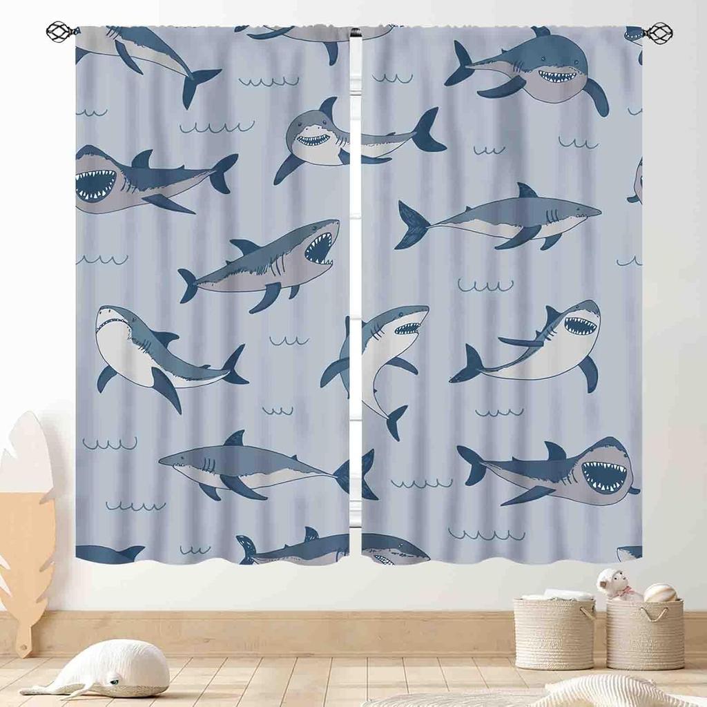 Dinosaur Curtains Boys Room Cartoon Dino Navy Blue Safari Animal Outer Space Planet Astronaut Theme Baby Window Curtain Blackout Polyester