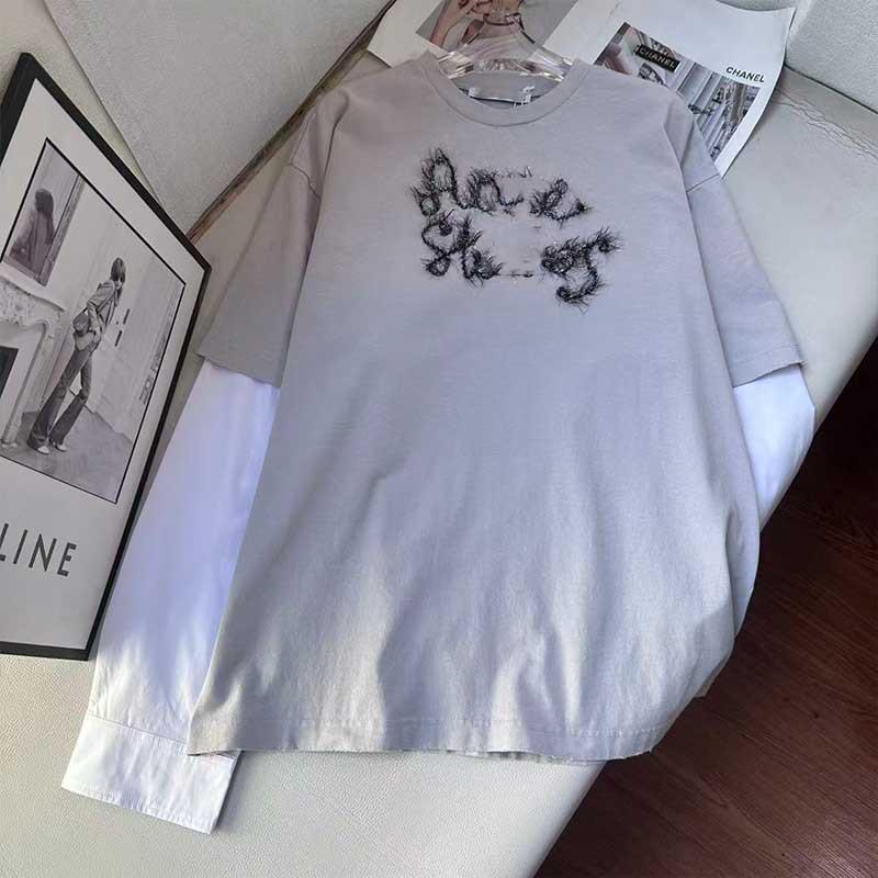 Nanyou High 2025 Autumn/Winter Embroidered Long-Sleeve Two-Piece T-Shirt Medium