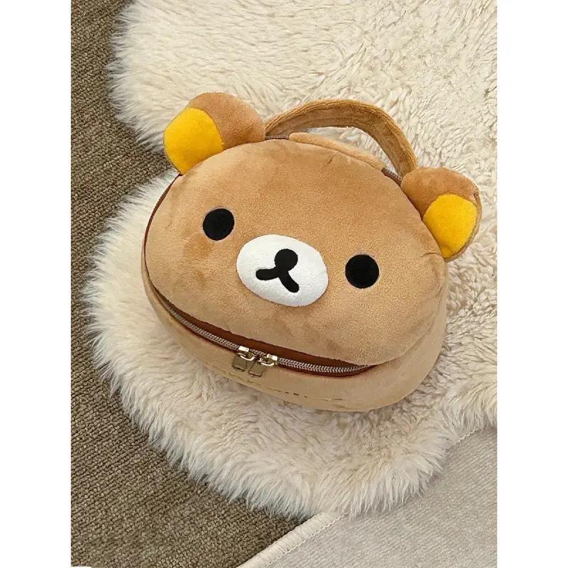 Neuer süßer Rilakkuma Bär Mädchen Plüsch Elliptische Stereoskopische Kosmetiktasche Tragbare Aufbewahrungstasche Süßer Cartoon Einfacher Bär Bär Aufbewahrung W