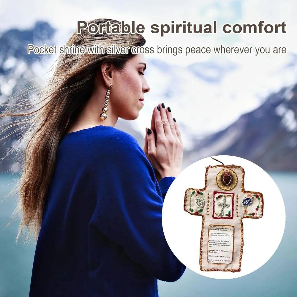 Silver Cross Mini Prayer Quilt Blessings Prayer Mat .Lightweight Pocket Shrine Meditation