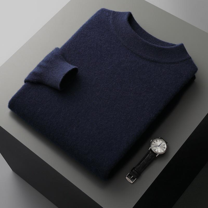 Maglione da uomo in cashmere a collo alto a metà: Maglione a maniche lunghe in pura lana per Autunno/Inverno, tinta unita, strato base spesso.