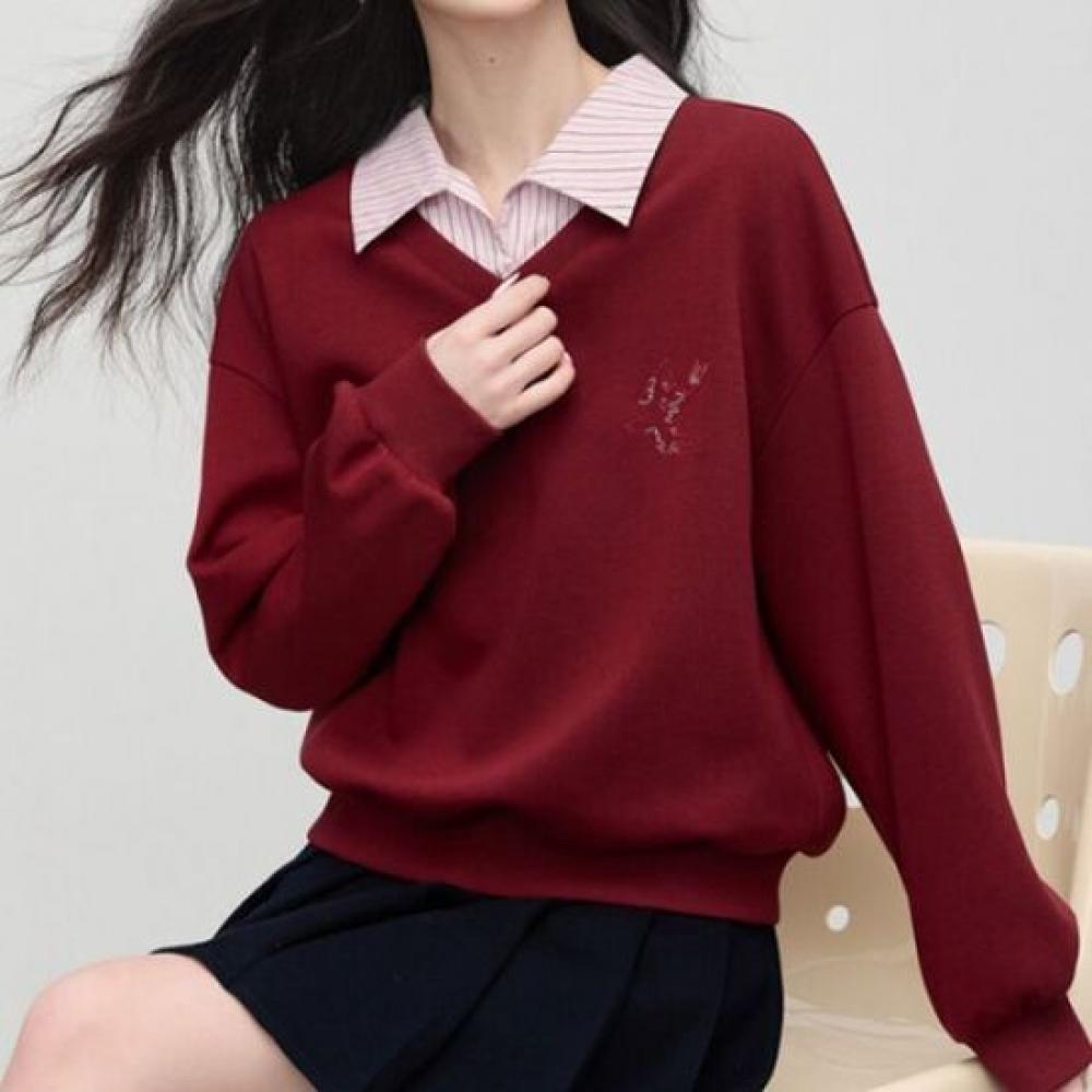 Navava Casual Embroidery Stripe Collar Long Sleeve Sweatshirt Nt3279
