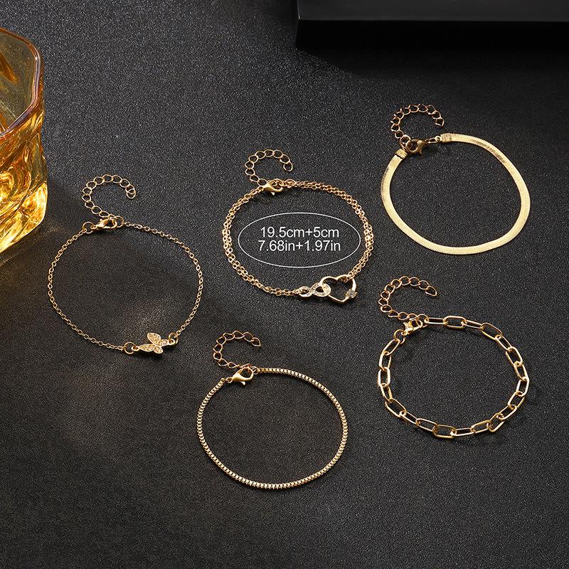 

Ladies Crystal Love Heart Butterfly Ink Bracelet set 5 in 1 one size