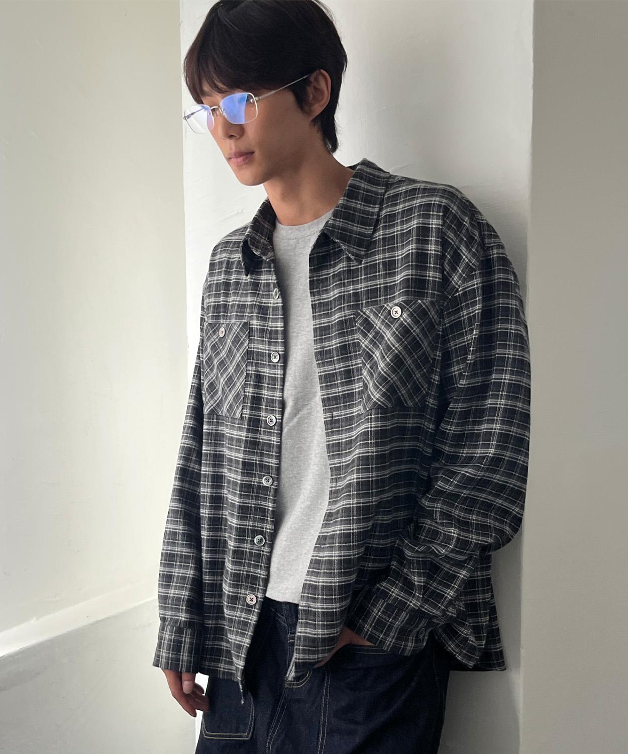 Le Art Two-Pocket Vintage Check Shirt [Black] Black/M