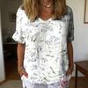 Camiseta Feminina Gola V Manga Curta Estampada com Flores Camiseta de Corte Amplo Manga Caída Tecido Macio de Secagem Rápida Tops de Verão