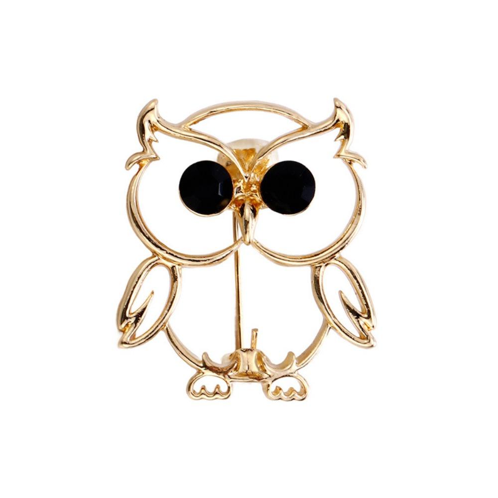 Vintage Animal Metal Pin Hollow Owl Badge Pin Cute Owl Rhinestone Brooch  Clothes Accessories золотой