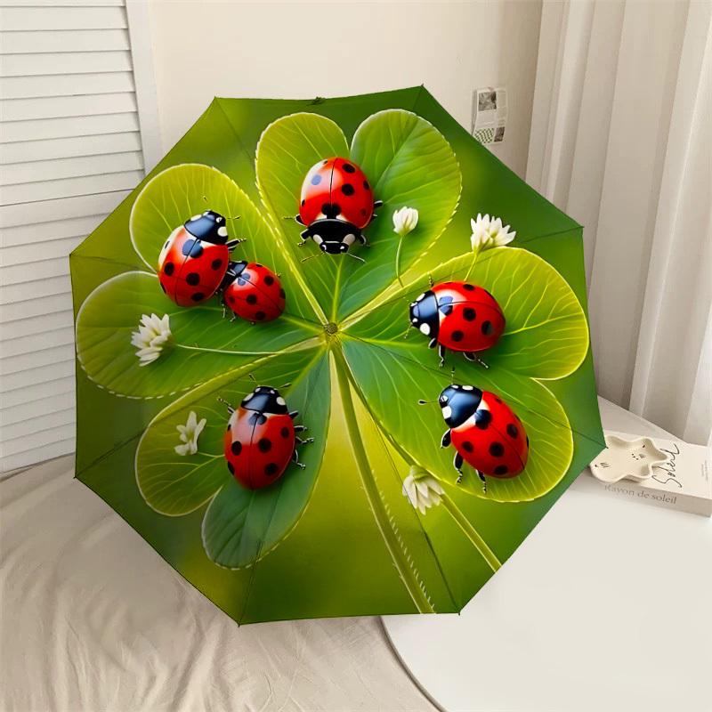 

1pc ladybugs clover Automatic Open/Close Umbrella with Windproof, 8-Rib Sturdy Canopy, Durable Ribs, Fashionable Design1131A