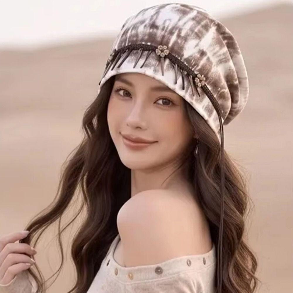 Wood Decoration Ethnic Stye Beanie Tassel Windproof Head Wrap Vintage Vintage Pullover Hat Girls