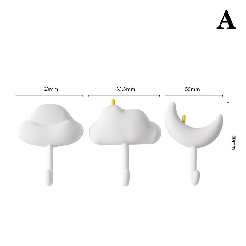 3Pcs Cloud Moon Hooks No-Punch Non-Marking Adhesive Backed Adhesive Hooks Kitchen Bathroom Wall Cute Hooks