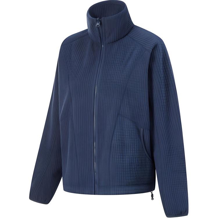 Li Ning Fitness Series Solid Color Zipper Stand Collar Comfortable Breathable Loose Sweatshirt Women Sweatshirt Deep-Navy-Blue AWDU362-3