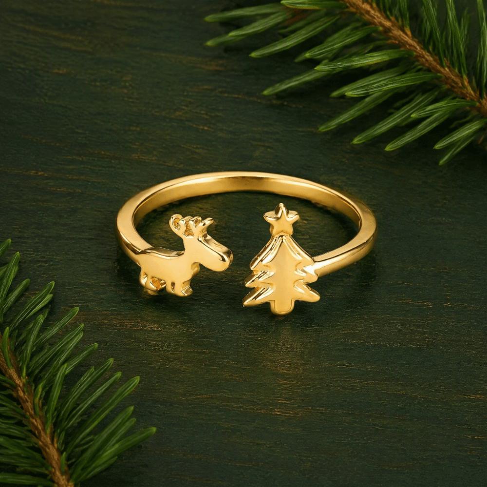 Retro Reindeer Ring Lightweight Adjustable Ring Cute Christmas Tree Ring  Gift