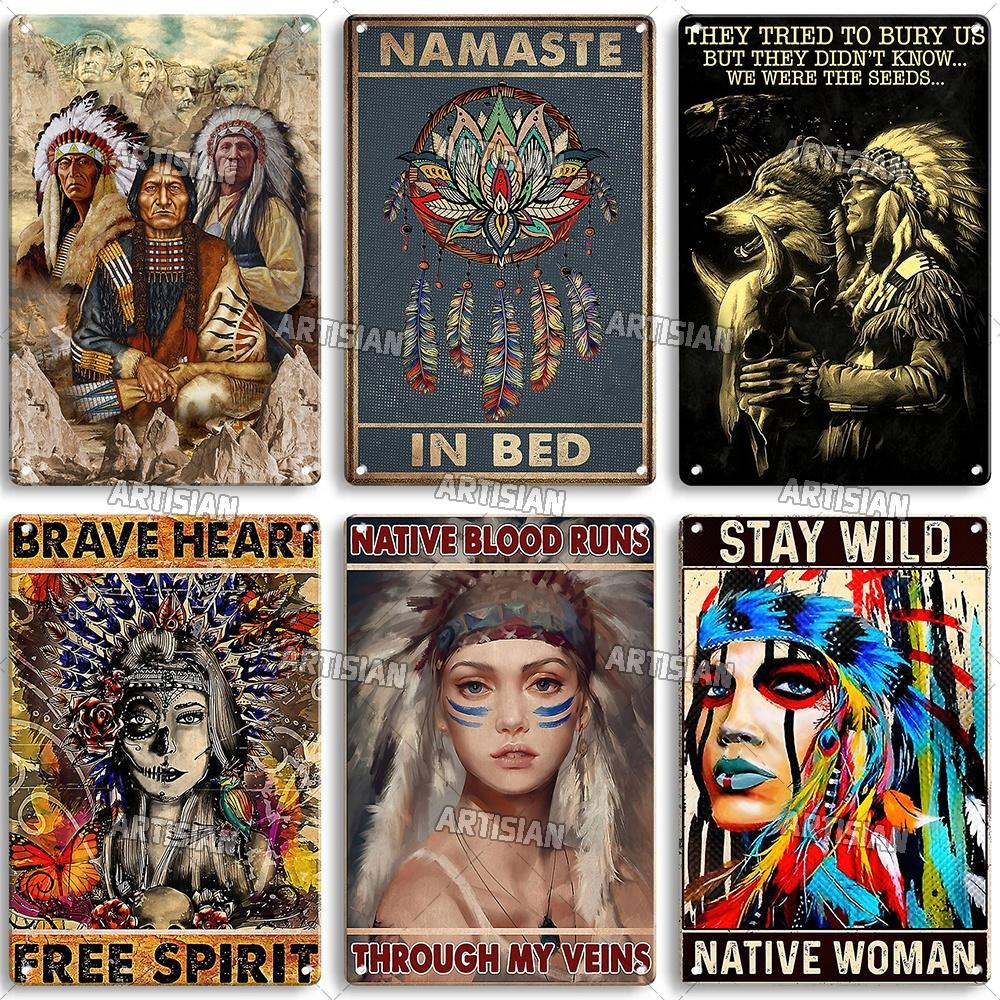 Artisian Native Girl Metal Sign Native American Tin Poster INDIAN Decorative Plate Wall Decor Garage Bar Pub Club Hotel Cafe