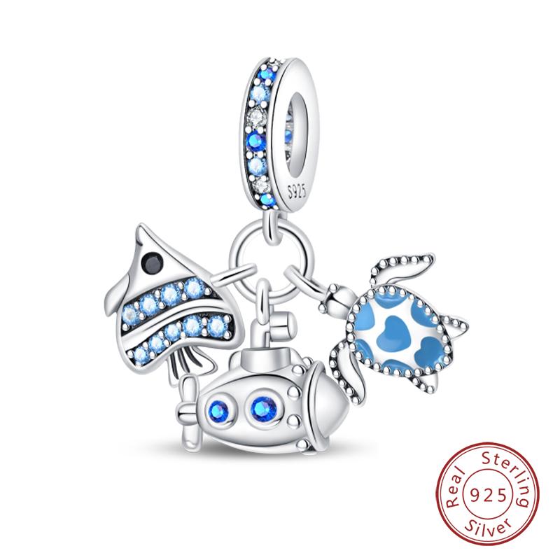 Copper Blue Ocean Ship Lighthouse Starfish Turtle Dolphin Charms Pendants Fit Qikaola Bracelets Diy Jewelry Gifts