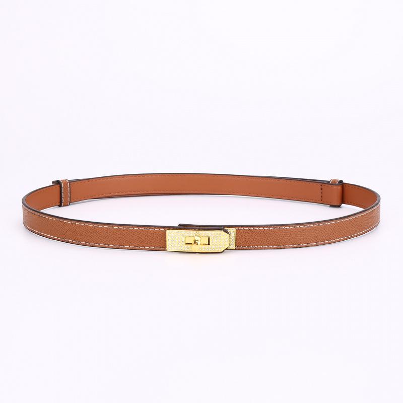 Cintura da Donna Kelly con Strass e Doppia Fibbia in Pelle - Versatile, Decorativa Fascia in Pelle di Mucca
