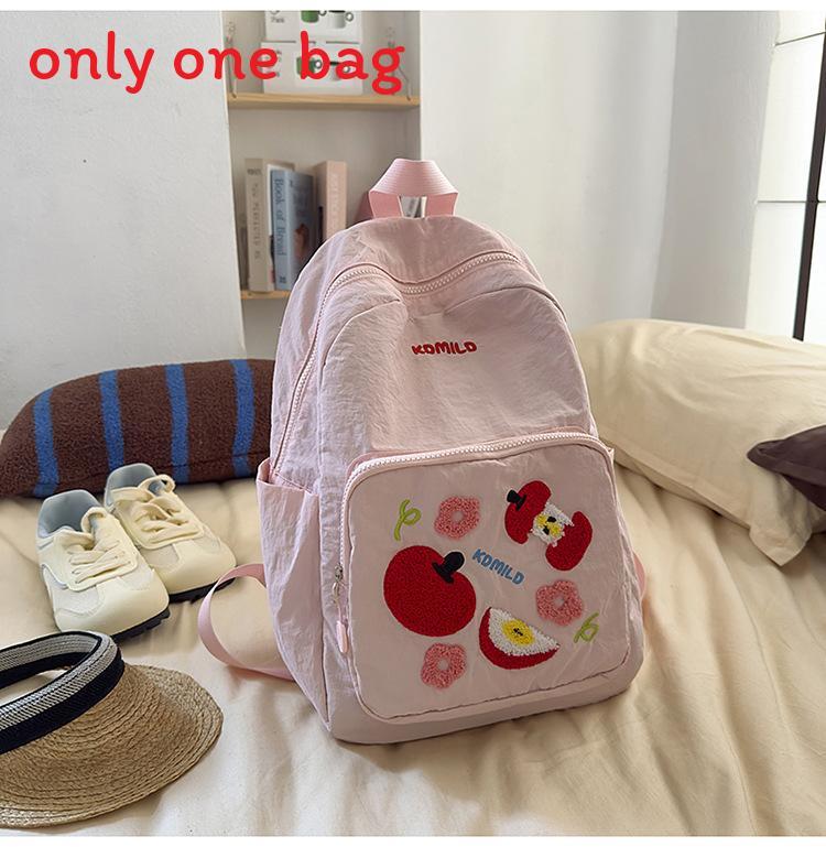 

Fruit Pattern Nylon Backpack For Girls With Apple Print And Zipper Design Pink Small