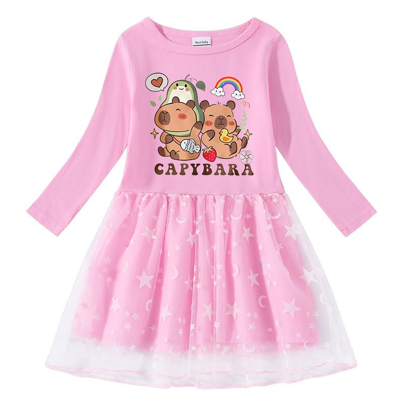 Korean Style Girls' Princess Dress with Rainbow Sequins, Mesh Pleats, and Stars - Short and Long Sleeve Options for Spring, Summer, and Autumn.