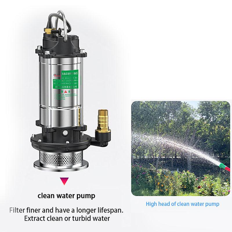 Pompe d'évacuation et d'irrigation 220V, auto-amorçante, pour eaux usées, pompe submersible en acier inoxydable pour l'agriculture et le jardinage
