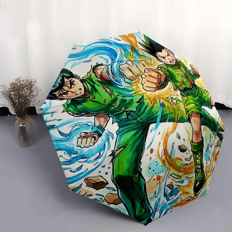 1pc Brother Hood & Gon Freecss: Automatic Opening/Closing Outdoor Umbrella with Portable 3-Fold Design, 8-Bone Iron Frame - Outdoor for Anime Fan