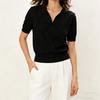Women Summer Thin Knit Polo Collar Short Sleeve Slim Commute Top