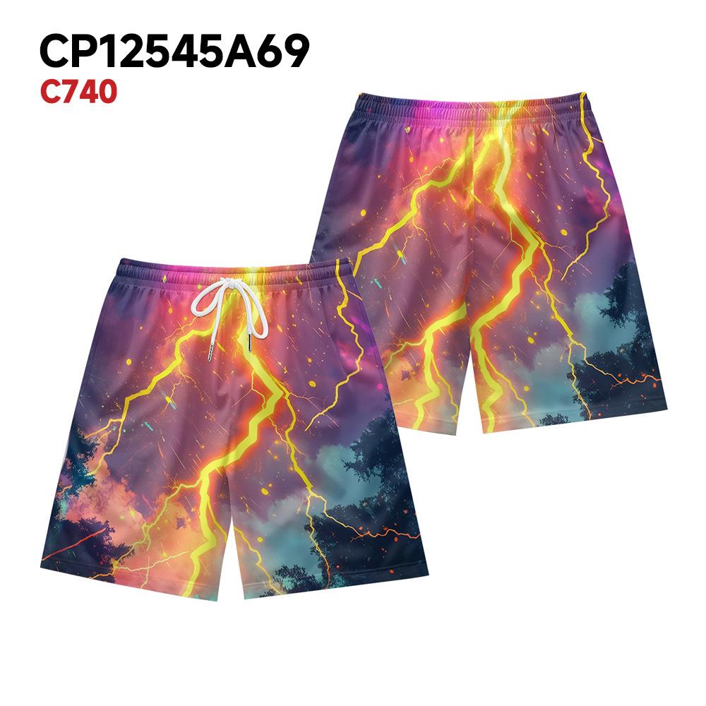 

European And American Dark Natural Lightning Element Men S Casual Shorts Beach Pants XXS