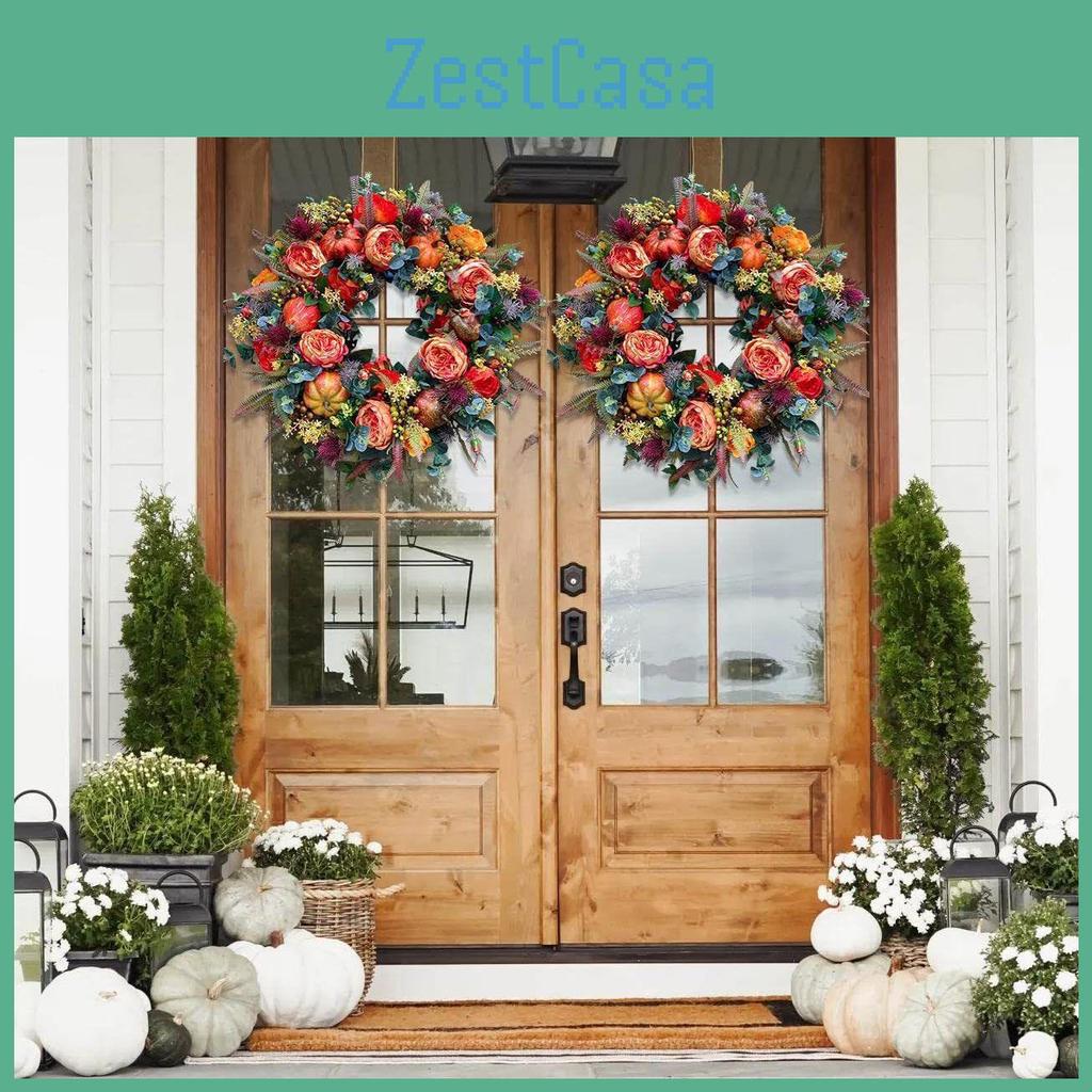 Plastikowy wieniec na drzwi wejściowe do domu, dekoracja na Boże Narodzenie i Święto Dziękczynienia