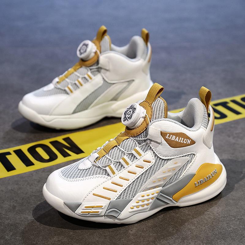 Children's Sports Shoes Boys Rotating Buttons 2025 New Spring Mesh Breathable Older Children's Youth Basketball Shoes Men