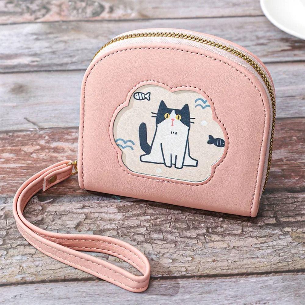 Cartoon Cute Cat Short Wallet Zipper Card Holder Fashion PU Leather Card Bag  Outdoor