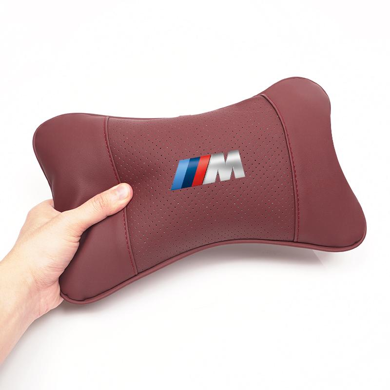 DJSA5 Car Seat Headrest Leather Neck Pillow For BMW Performance F11 G26 E91 F20 E46 E60 E70 E39 E36 Car Interior Accessories Keychain