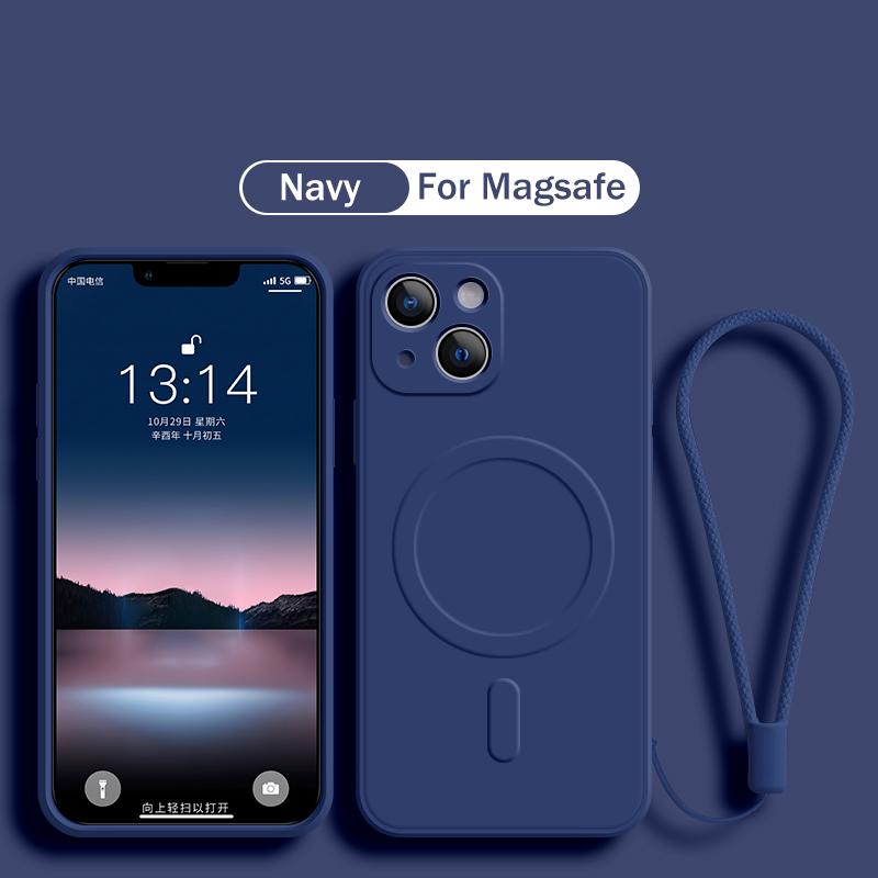Original Silicone For Magsafe Magnetic Wireless Charge Case for iPhone 16 15 14 13 12 Mini 11 Pro Max X XR XS Plus Lanyard Cover