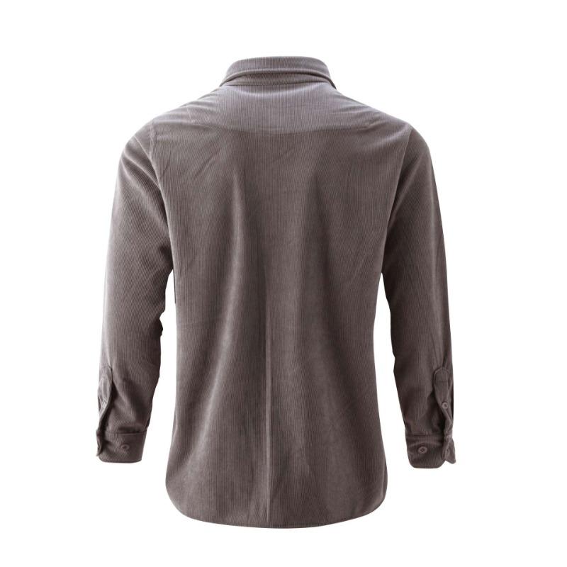 Men Long Sleeve Corduroy Striped Shirt Business Casual Style