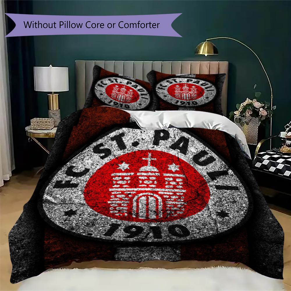 S t. Juego de Ropa de Cama Pauli FC Pattern uilt Set uilt Cover Funda de Almohada Decoración del Hogar Regalo de Cumpleaños (1 * funda de edredón + 2 * fundas de almohada sin relleno)