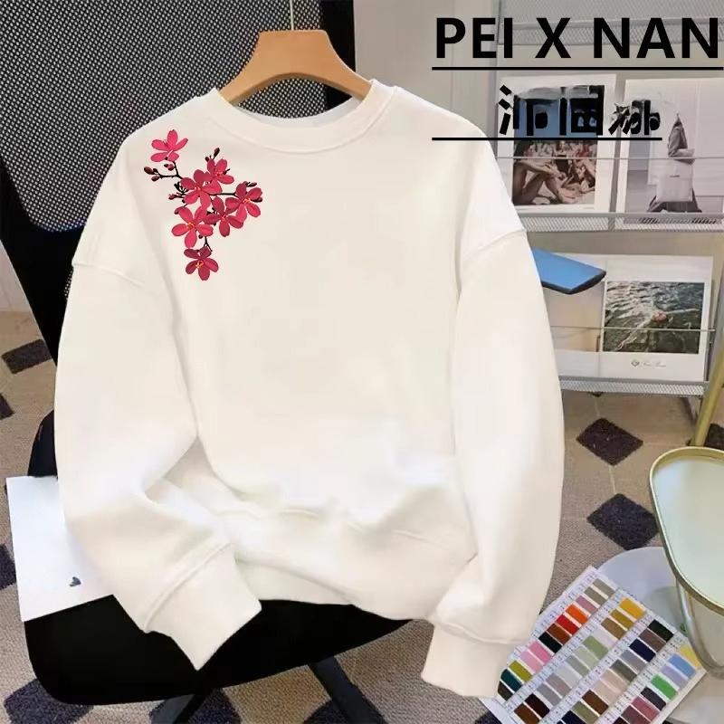 Autumn Winter Round Neck Sweatshirt Cherry Blossom Print Loose Casual Long Sleeve Pullover