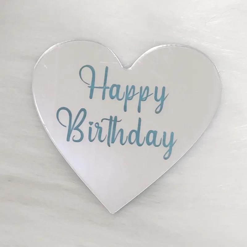 5pcs/set Acrylic Rose Gold Silver Happy Birthday Cake Topper Round Cupcake Toppers Wedding Party Dessert Cake Decoration Tools