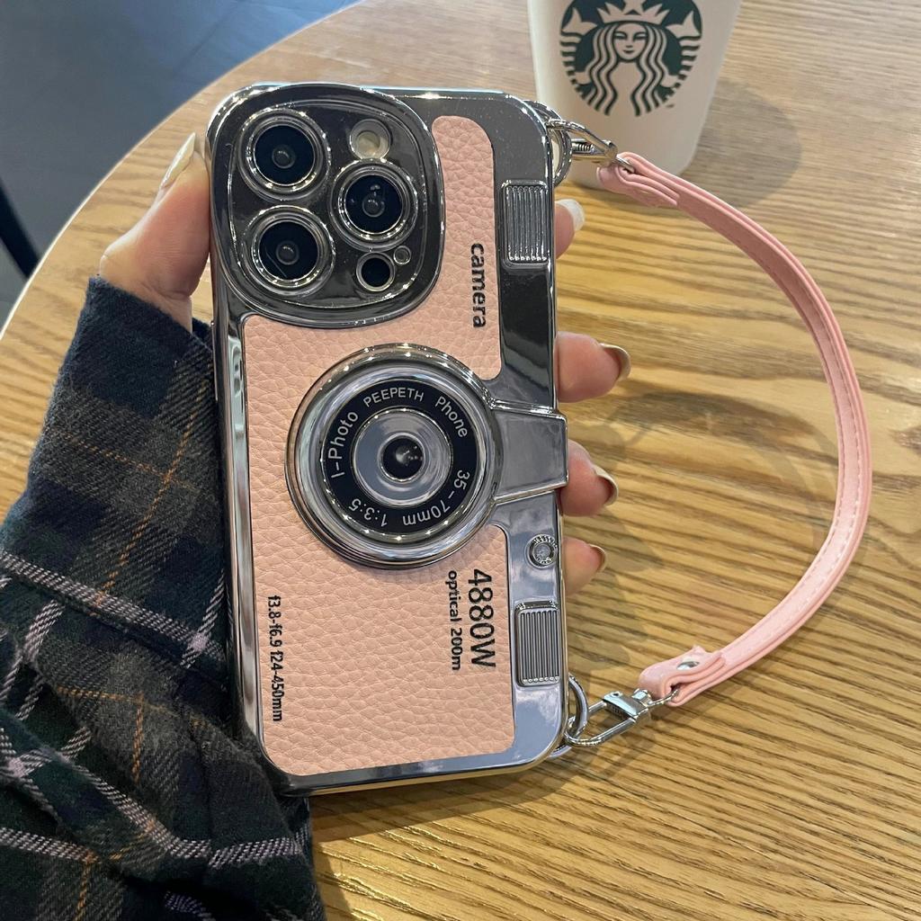 Korean Ins Retro Stereo Hand-held Camera for Apple 14 Mobile Phone Case Lychee 12promax/iphone11
