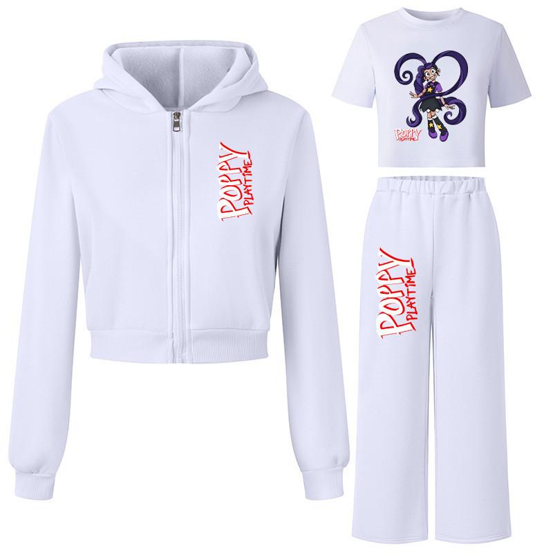 3 шт. Детские Девочки Лилия Lovebraids С принтом Спортивный Костюм Повседневная Футболка с короткими рукавами Верх Брюки Куртка Комплекты 8Y белый