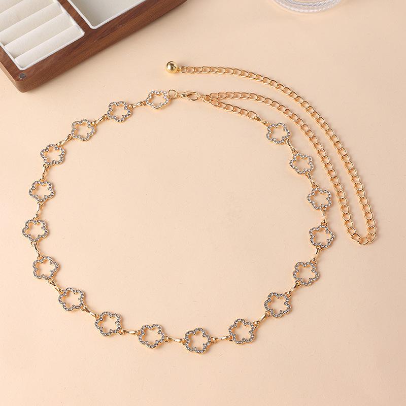 Women's High-end Waist Chain Women's Belt Fashionable Rhinestone Blingbling Flash Love Flowers Thin Waist Chain