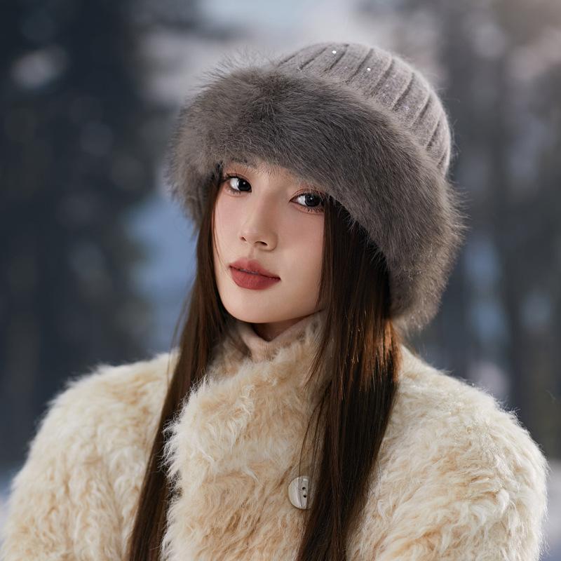 Winter Plush Faux Mink Fur Beanie Hat for Women Elastic Knit Fisherman Cap with Ear Protection - Chic Accessory for Casual Occasions