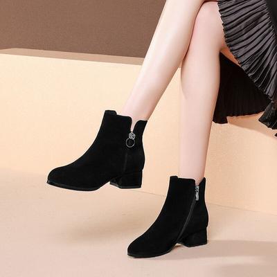 Fashion Black Elegant with Low Heels Autumn Winter Booties Round Toe Comfortable Women's Ankle Boots Large Size Warm Female Short Shoes