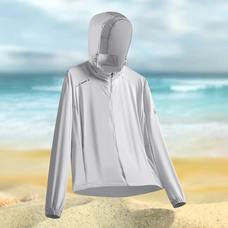 Summer Ice Silk Sunscreen Clothes Men's and Women's Thin Breathable Hooded Jackets Outdoor UV-proof Skin Clothes LOGO