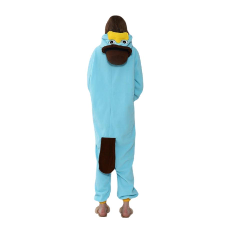 Animal Theme Cartoon One-Piece Pajamas Platypus Fleece Couple Loungewear