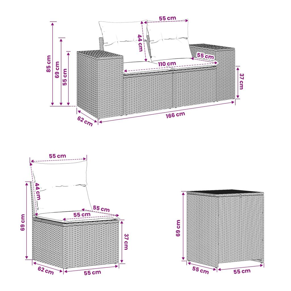 Sofa Set 5 Pieces Black Poly Rattan and Steel