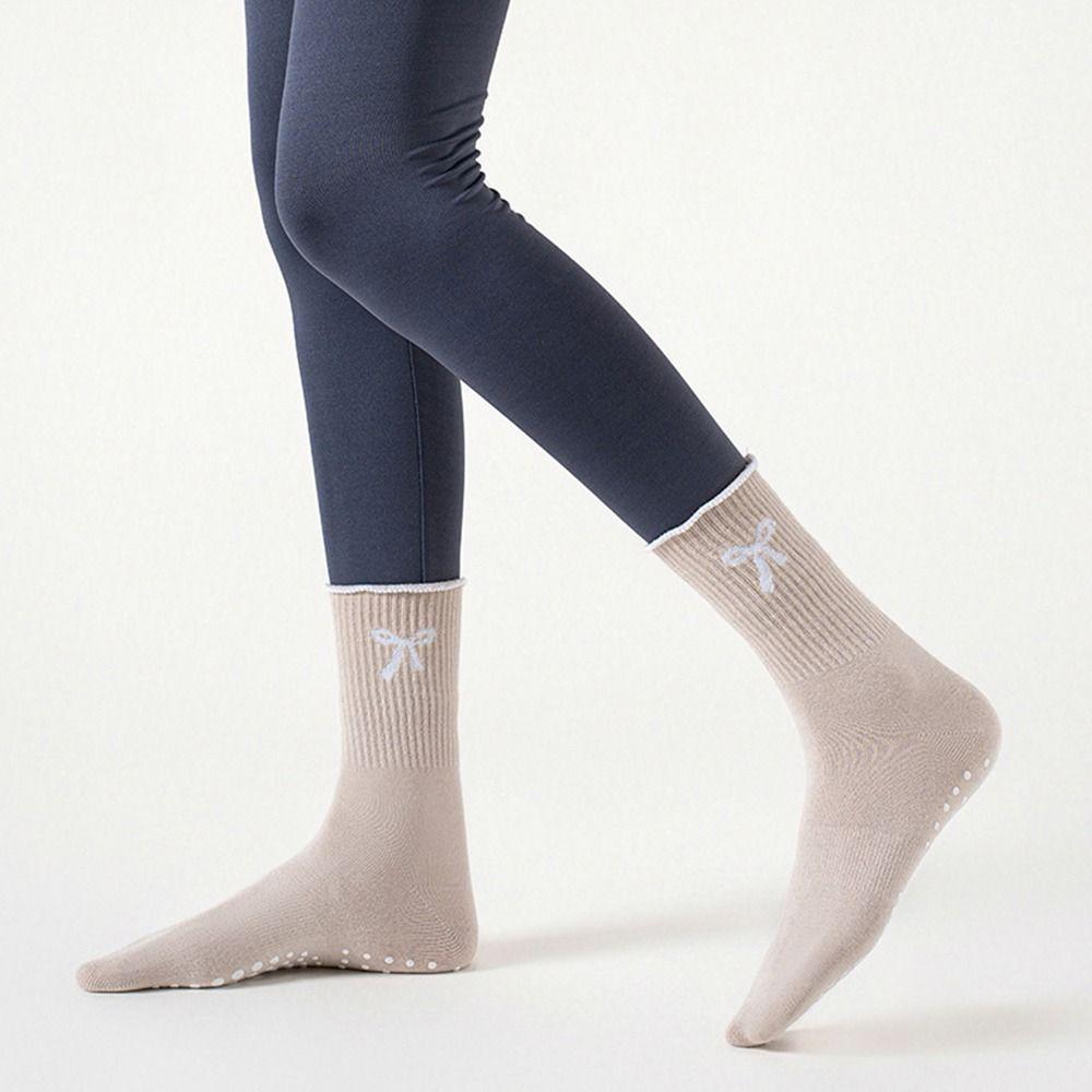 Baumwoll Pilates Socken Rutschfeste Griffigkeit Mittellange Socken Schleife Yoga Socken für Damen