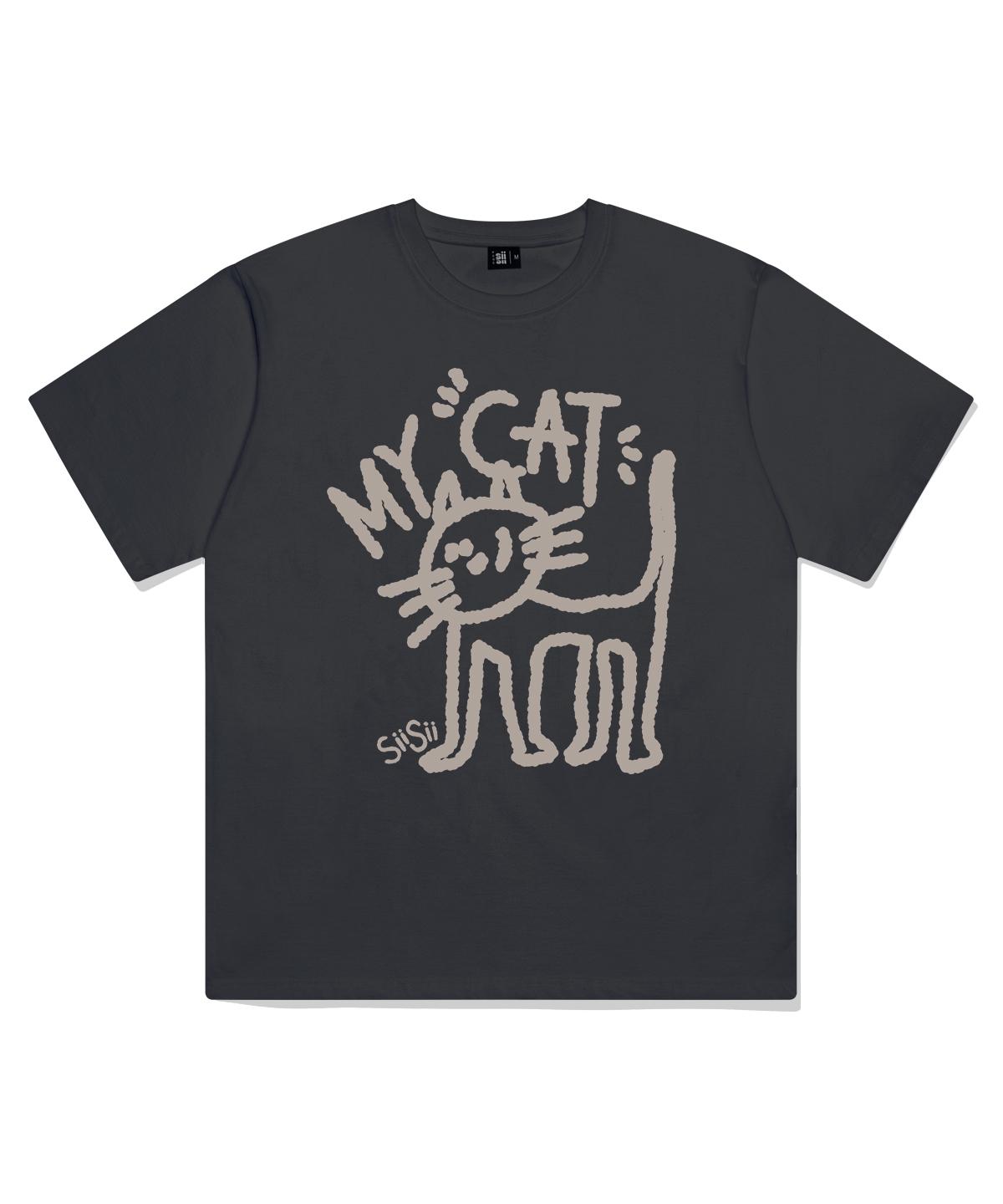 Page Cc My Cat Printed Short Sleeve T-Shirt Charcoal S