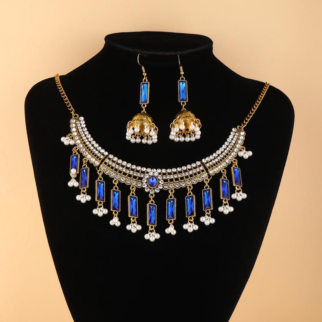 Böhmisches Retro-Halsketten- und Ohrring-Set, Leichter Geometrischer Schmuck für Damen