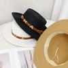 New straw hat women's summer vacation rhinestone letter CHA belt personalized flat top hat British style