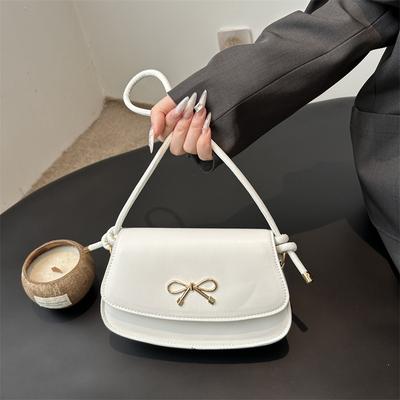 Trend Bow Korean Version Ins Style Casual Armpit Bag Women's Foreign Style Fashion Solid Color Light Luxury Foreign Style Shoulder Bag